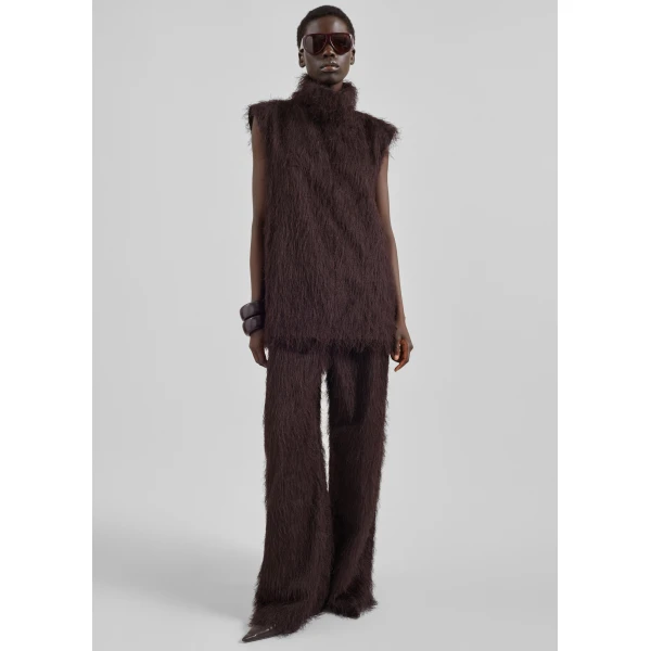 The Frankie Shop Lancy Fringed Funnel Neck Dress – Dark Brown, view 5