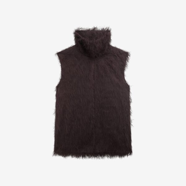The Frankie Shop Lancy Fringed Funnel Neck Dress - Dark Brown - Oversized Minimalist Dresses in Brown - Shop at Coveti