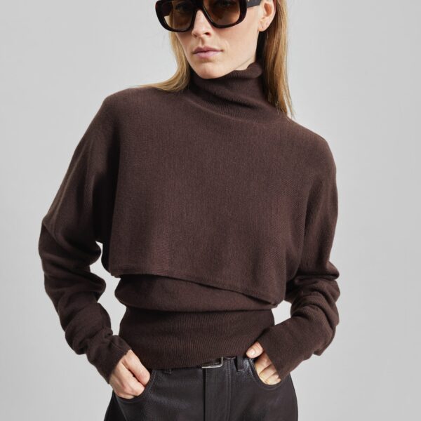 The Frankie Shop Lausanne Cashmere Detachable Layered Knit Set - Brown - Oversized Minimalist Knitwear in Brown - Shop at Coveti
