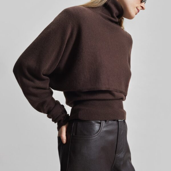 The Frankie Shop Lausanne Cashmere Detachable Layered Knit Set - Brown - Oversized Minimalist Knitwear in Brown - Shop at Coveti