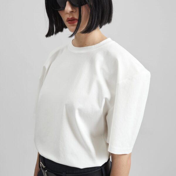 The Frankie Shop Laval Sculpted Sleeve T-Shirt - White - Oversized Minimalist Tops in White - Shop at Coveti