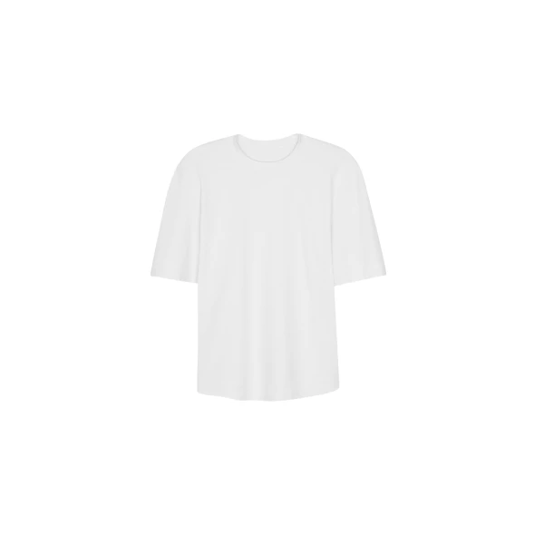 The Frankie Shop Laval Sculpted Sleeve T-Shirt - White - Oversized Minimalist Tops in White - Shop at Coveti