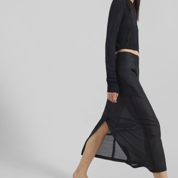 The Frankie Shop Lenore Semi Sheer Midi Skirt - Black - Oversized Minimalist Skirts in Black - Shop at Coveti