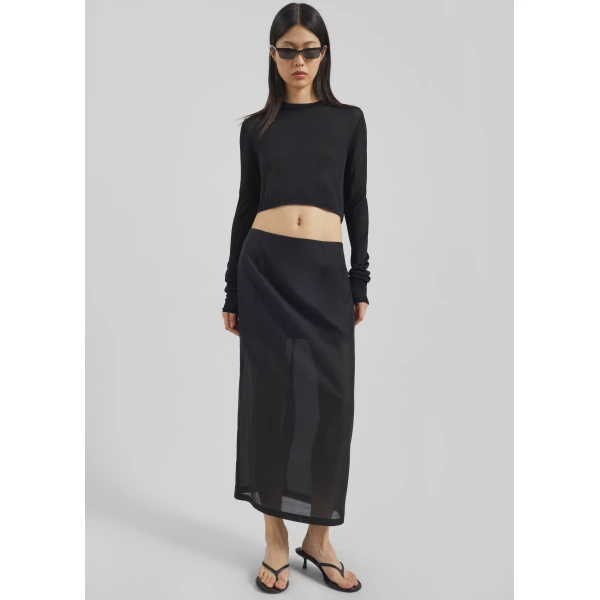 The Frankie Shop Lenore Semi Sheer Midi Skirt – Black, view 4