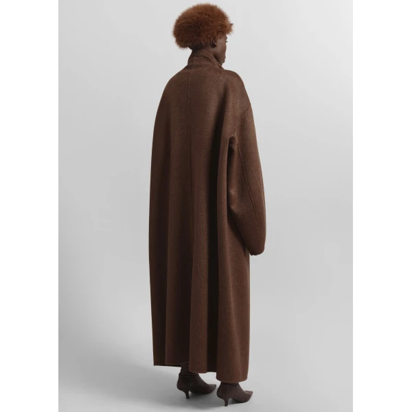 The Frankie Shop Leroy Funnel Neck Wool Coat – Brown Melange, view 7