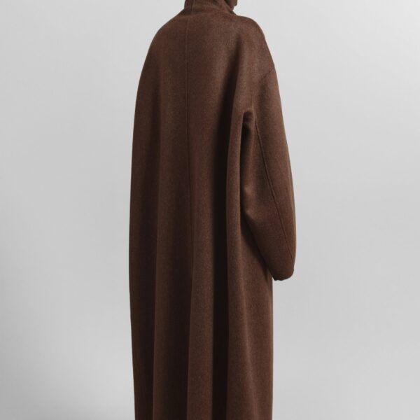 The Frankie Shop Leroy Funnel Neck Wool Coat - Brown Melange - Oversized Minimalist Coats in Brown - Shop at Coveti