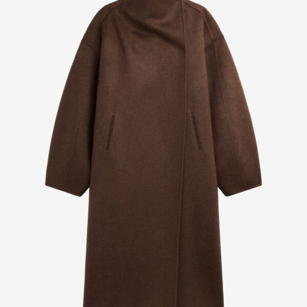 The Frankie Shop Leroy Funnel Neck Wool Coat - Brown Melange - Oversized Minimalist Coats in Brown - Shop at Coveti
