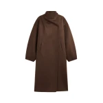 The Frankie Shop Leroy Funnel Neck Wool Coat - Brown Melange - Oversized Minimalist Coats in Brown - Shop at Coveti