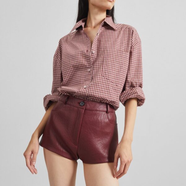 The Frankie Shop Lesja Cotton Shirt - Checked Red - Oversized Minimalist Tops in Red - Shop at Coveti