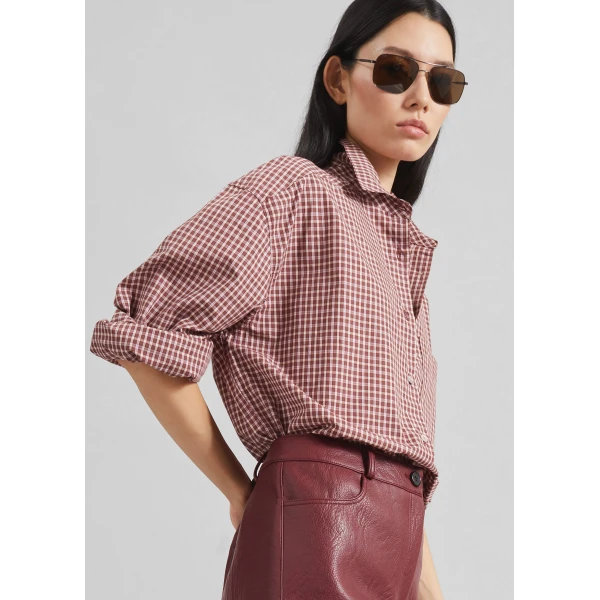 The Frankie Shop Lesja Cotton Shirt – Checked Red, view 3