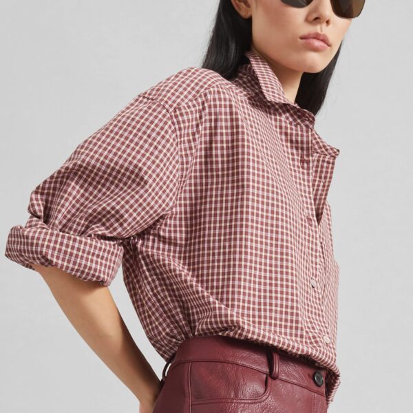The Frankie Shop Lesja Cotton Shirt - Checked Red - Oversized Minimalist Tops in Red - Shop at Coveti