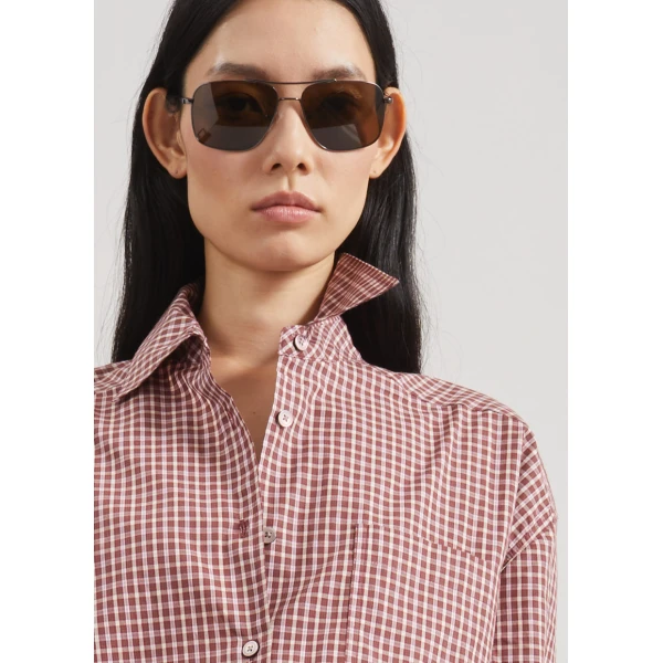 The Frankie Shop Lesja Cotton Shirt - Checked Red - Oversized Minimalist Tops in Red - Shop at Coveti