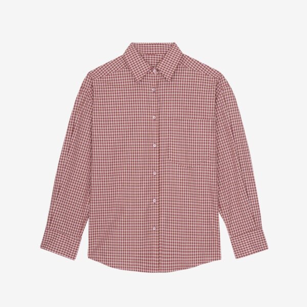 The Frankie Shop Lesja Cotton Shirt - Checked Red - Oversized Minimalist Tops in Red - Shop at Coveti