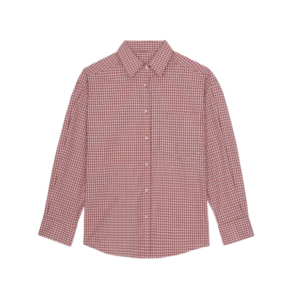 The Frankie Shop Lesja Cotton Shirt - Checked Red - Oversized Minimalist Tops in Red - Shop at Coveti