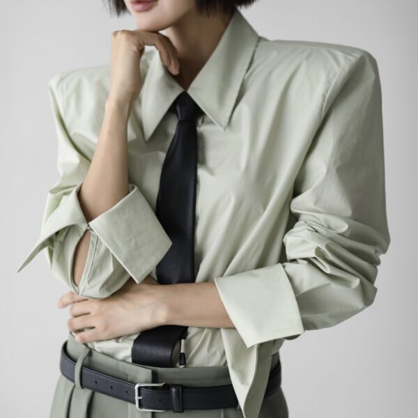 The Frankie Shop Leuven Padded Shirt - Sage - Oversized Minimalist Tops in Green - Shop at Coveti