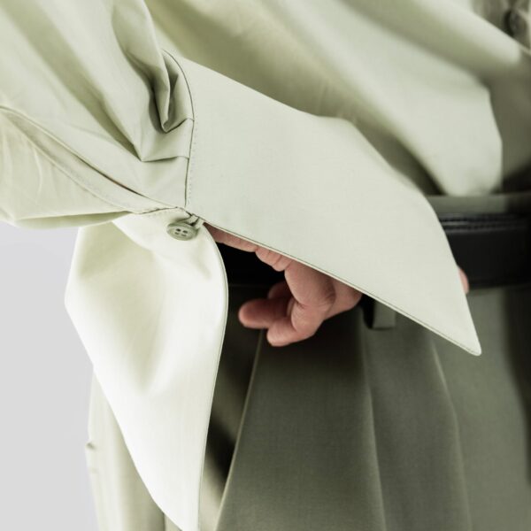 The Frankie Shop Leuven Padded Shirt - Sage - Oversized Minimalist Tops in Green - Shop at Coveti