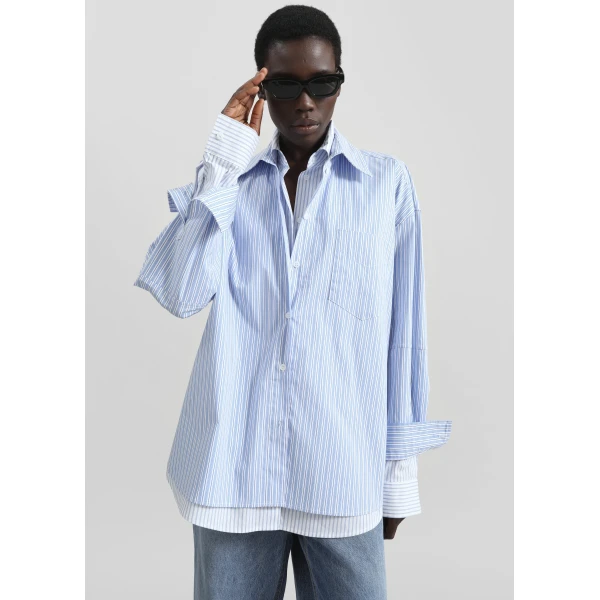 The Frankie Shop Lienz Double Shirt – Blue/White Stripe, view 2