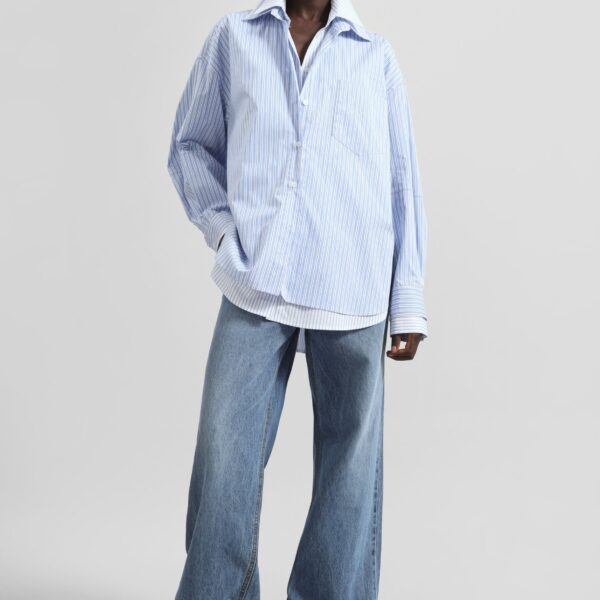 The Frankie Shop Lienz Double Shirt - Blue/White Stripe - Oversized Minimalist Tops in Blue - Shop at Coveti