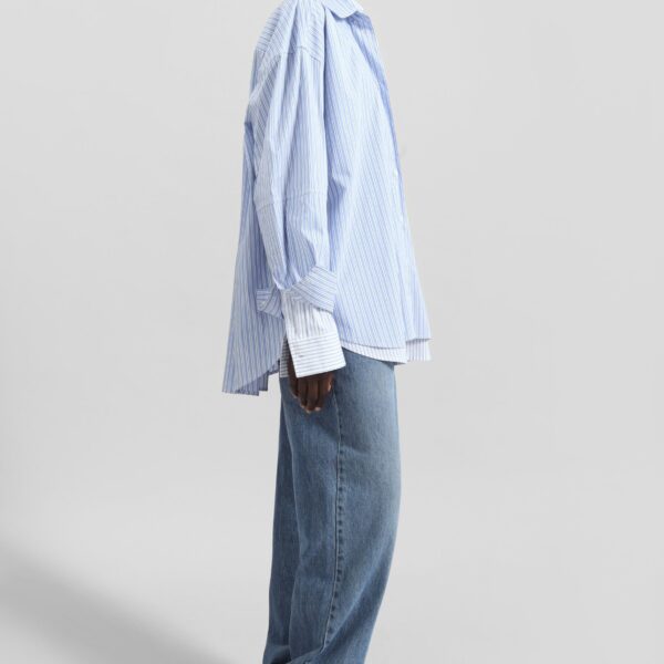 The Frankie Shop Lienz Double Shirt - Blue/White Stripe - Oversized Minimalist Tops in Blue - Shop at Coveti