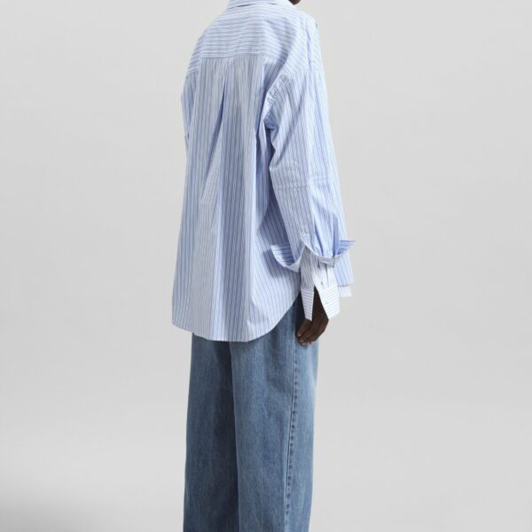 The Frankie Shop Lienz Double Shirt - Blue/White Stripe - Oversized Minimalist Tops in Blue - Shop at Coveti