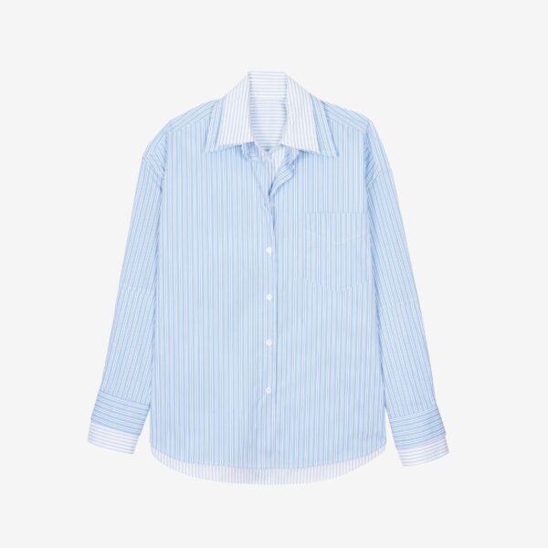 The Frankie Shop Lienz Double Shirt - Blue/White Stripe - Oversized Minimalist Tops in Blue - Shop at Coveti