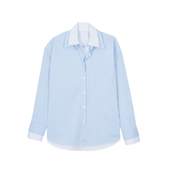 The Frankie Shop Lienz Double Shirt - Blue/White Stripe - Oversized Minimalist Tops in Blue - Shop at Coveti