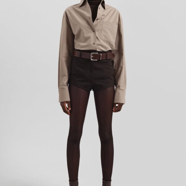 The Frankie Shop Loen Hot Pants - Brown - Oversized Minimalist Pants in Brown - Shop at Coveti