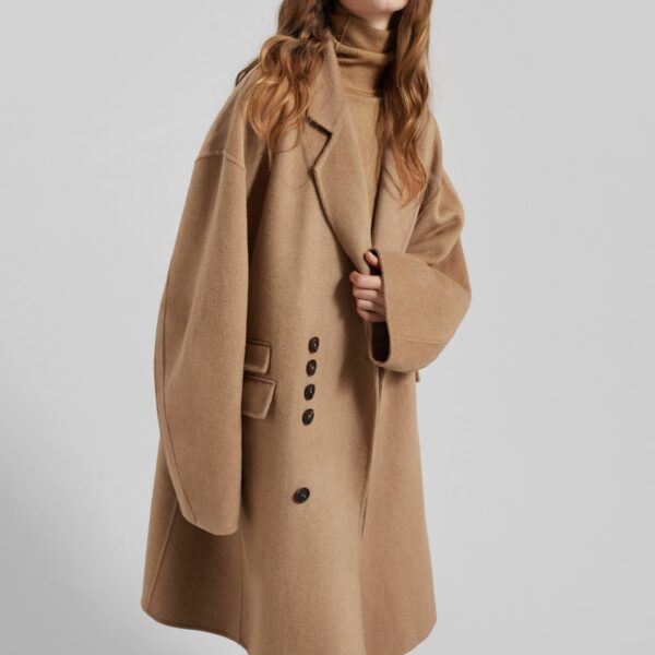 The Frankie Shop Lohit Wool Coat - Camel - Oversized Minimalist Coats in Brown - Shop at Coveti