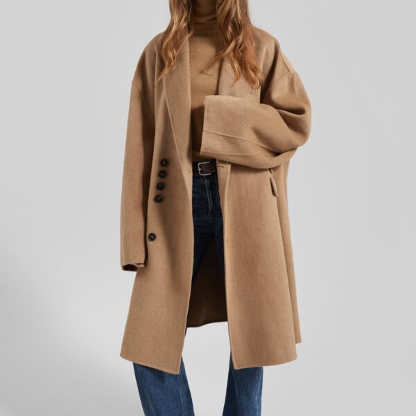 The Frankie Shop Lohit Wool Coat - Camel - Oversized Minimalist Coats in Brown - Shop at Coveti