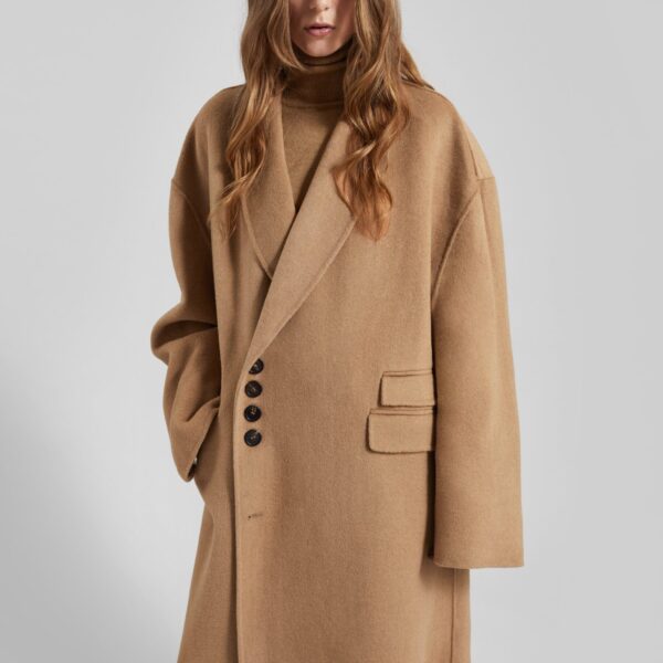 The Frankie Shop Lohit Wool Coat - Camel - Oversized Minimalist Coats in Brown - Shop at Coveti