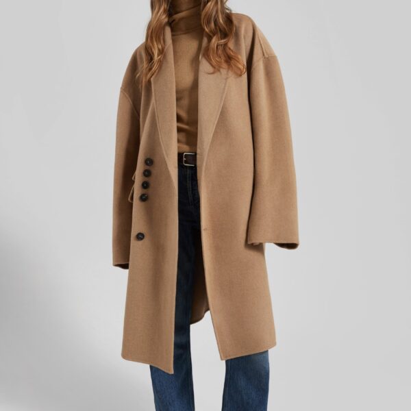 The Frankie Shop Lohit Wool Coat - Camel - Oversized Minimalist Coats in Brown - Shop at Coveti