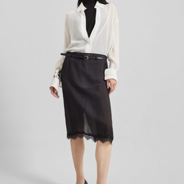 The Frankie Shop Lolai Sheer Lace Skirt - Black - Oversized Minimalist Skirts in Black - Shop at Coveti