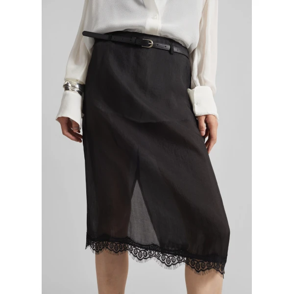 The Frankie Shop Lolai Sheer Lace Skirt – Black, view 3