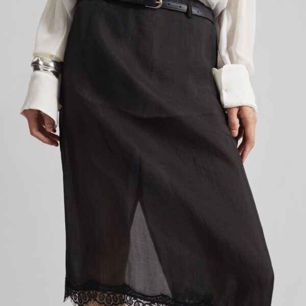 The Frankie Shop Lolai Sheer Lace Skirt - Black - Oversized Minimalist Skirts in Black - Shop at Coveti