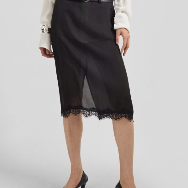 The Frankie Shop Lolai Sheer Lace Skirt - Black - Oversized Minimalist Skirts in Black - Shop at Coveti