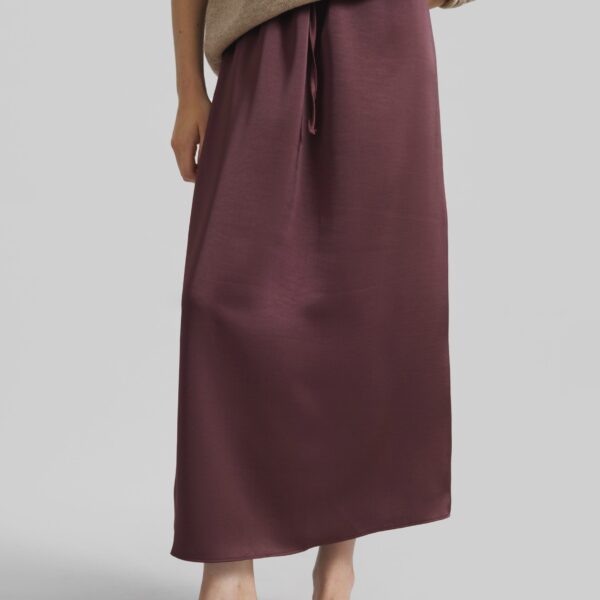 The Frankie Shop Loray Satin Midi Skirt - Burgundy - Oversized Minimalist Skirts in Red - Shop at Coveti