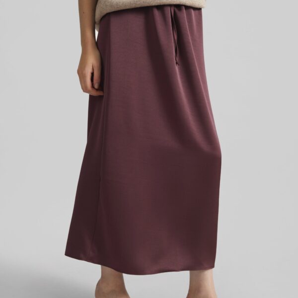 The Frankie Shop Loray Satin Midi Skirt - Burgundy - Oversized Minimalist Skirts in Red - Shop at Coveti