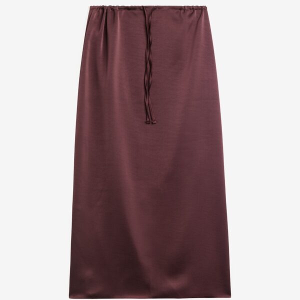 The Frankie Shop Loray Satin Midi Skirt - Burgundy - Oversized Minimalist Skirts in Red - Shop at Coveti