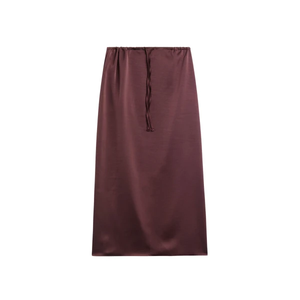 The Frankie Shop Loray Satin Midi Skirt - Burgundy - Oversized Minimalist Skirts in Red - Shop at Coveti