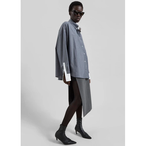 The Frankie Shop Lorna Shirt – Grey/White Pinstripe, view 2