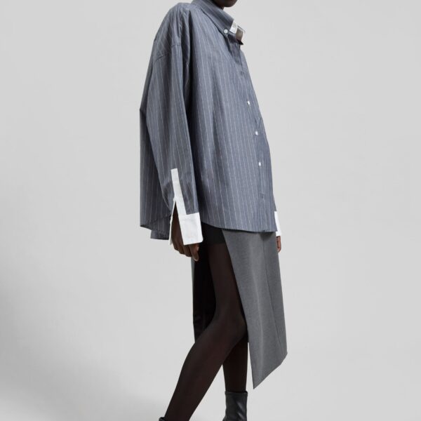 The Frankie Shop Lorna Shirt - Grey/White Pinstripe - Oversized Minimalist Tops in Grey - Shop at Coveti
