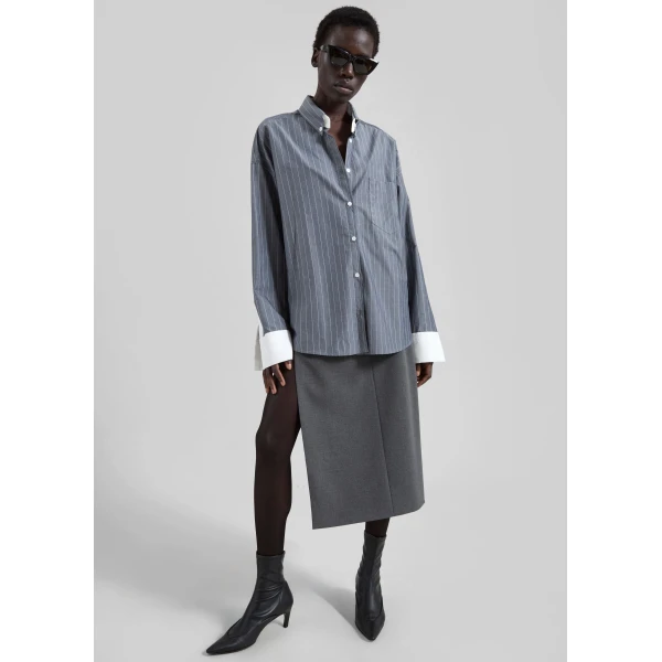 The Frankie Shop Lorna Shirt – Grey/White Pinstripe, view 3