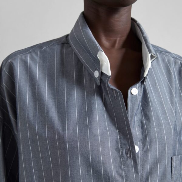 The Frankie Shop Lorna Shirt - Grey/White Pinstripe - Oversized Minimalist Tops in Grey - Shop at Coveti