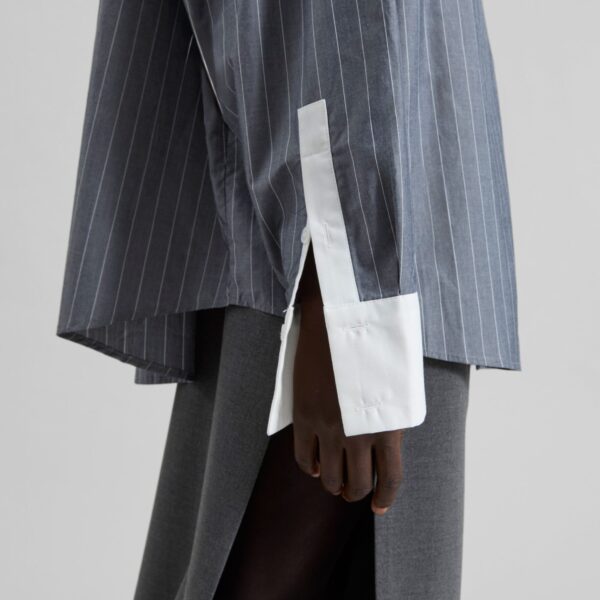 The Frankie Shop Lorna Shirt - Grey/White Pinstripe - Oversized Minimalist Tops in Grey - Shop at Coveti