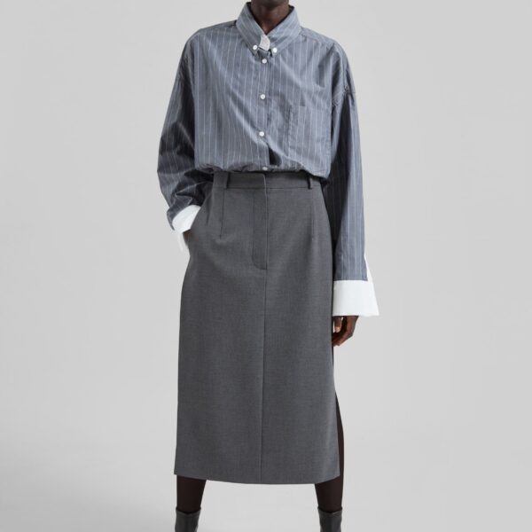 The Frankie Shop Lorna Shirt - Grey/White Pinstripe - Oversized Minimalist Tops in Grey - Shop at Coveti