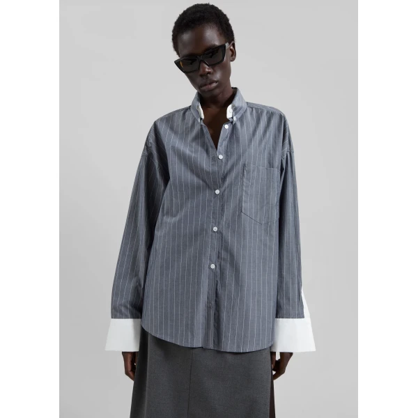 The Frankie Shop Lorna Shirt – Grey/White Pinstripe, view 7