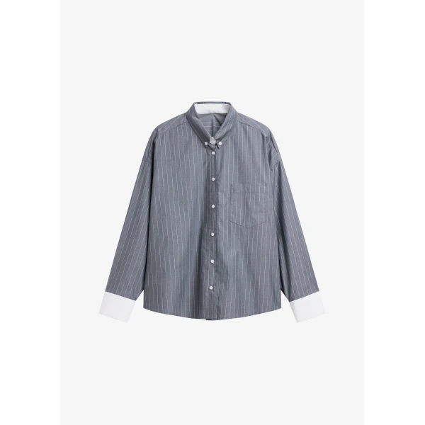 The Frankie Shop Lorna Shirt – Grey/White Pinstripe, view 8