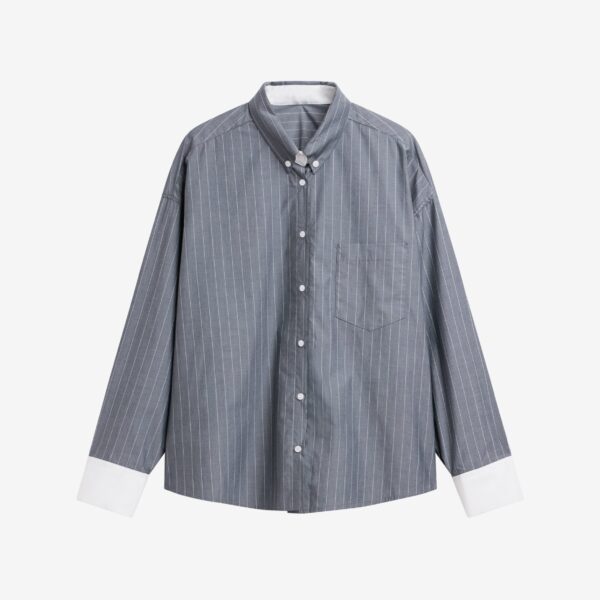 The Frankie Shop Lorna Shirt - Grey/White Pinstripe - Oversized Minimalist Tops in Grey - Shop at Coveti