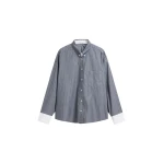 The Frankie Shop Lorna Shirt - Grey/White Pinstripe - Oversized Minimalist Tops in Grey - Shop at Coveti