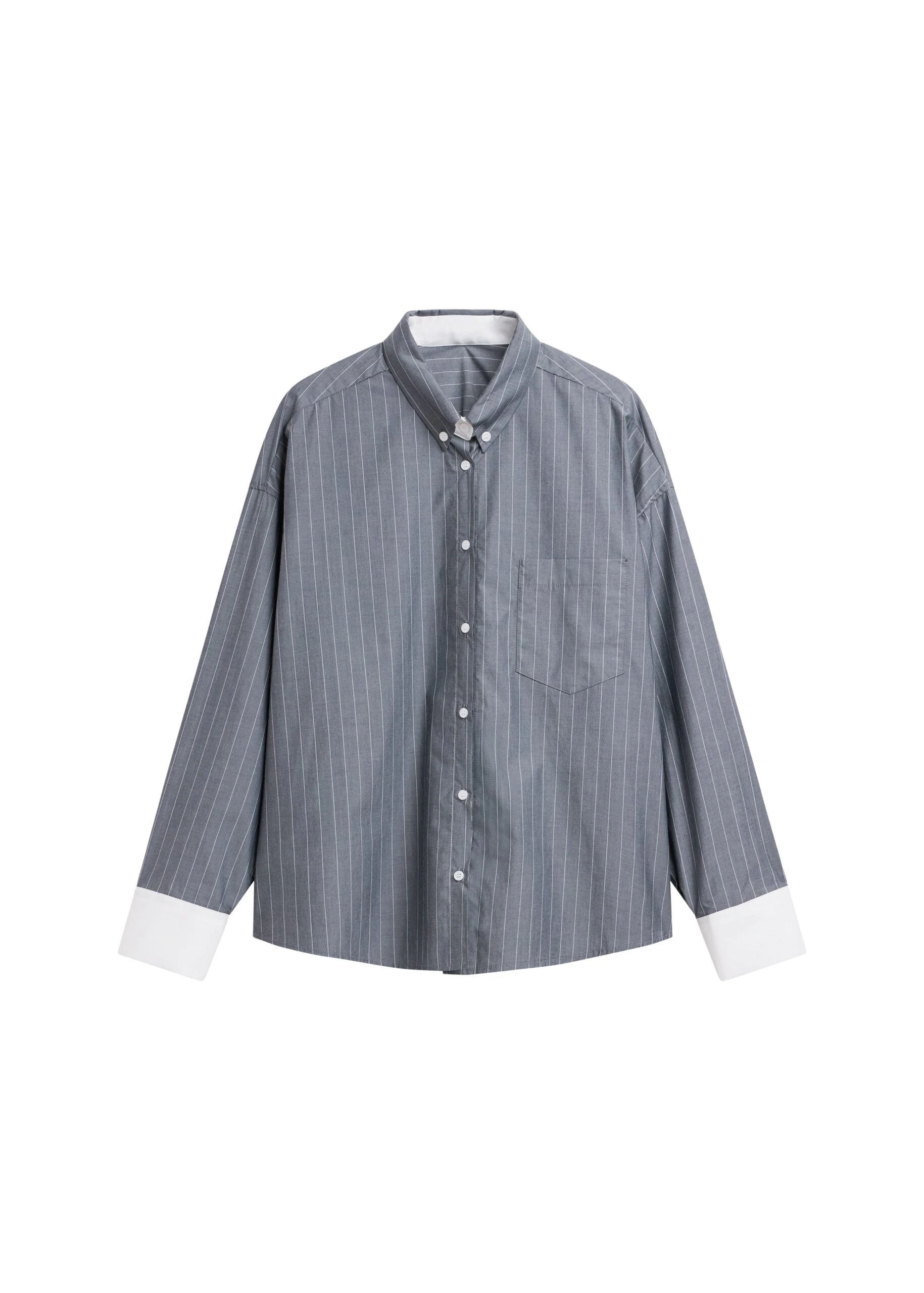 The-Frankie-Shop-Lorna-Shirt-GreyWhite-Pinstripe-coveti-scaled70692_nobg The Frankie Shop Lorna Shirt - Grey/White Pinstripe - Oversized Minimalist Tops in Grey - Shop at Coveti